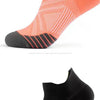 An orange and black performance compression sports sock shown from the side.