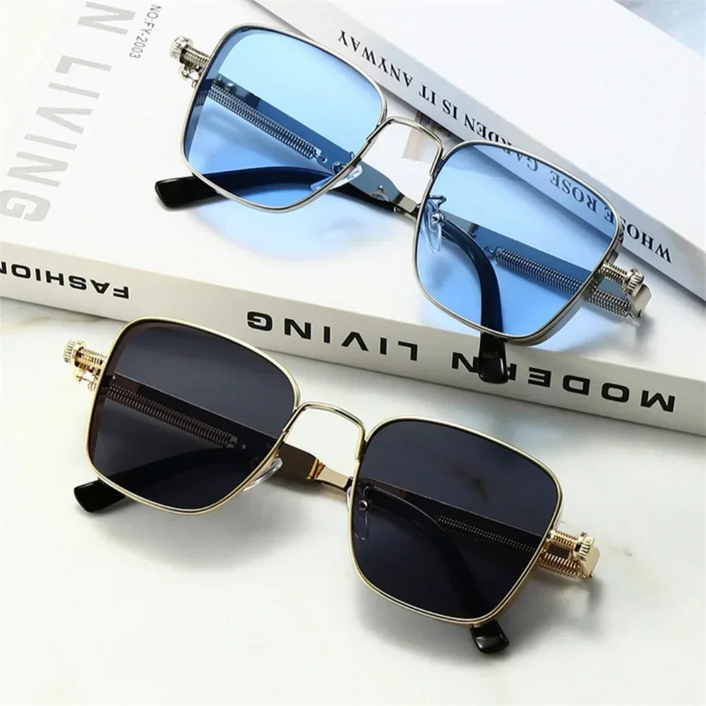 Vintage Steampunk Square Sunglasses with Metal Frame
