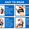 Cuatro pasos que demuestran cómo usar la férula de pulgar CMC para alivio de artritis.