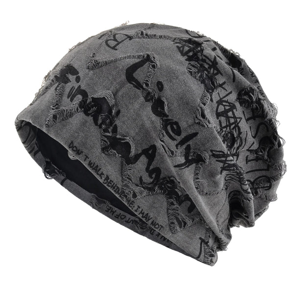 Vintage Letter Print Beanie Hat with Fleece Lining