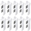 Un set de dix chaussettes de sport blanches à rayures noires, vues sous divers angles.