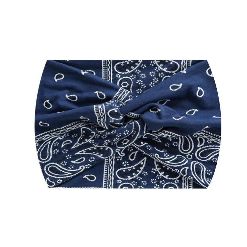 Bandeau de sport bleu marine à imprimé extensible, noué en nœud