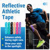 A man running outdoors demonstrates the Reflective Athletic Tape on his leg.