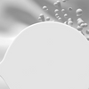 A white silicone swimming cap is shown with small spheres floating around it against a light gray background.