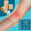 Rolls of beige athletic binding tape applied to a person's arm, highlighting its water resistance and breathable features.