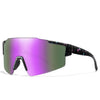 Purple and green polarized cycling sunglasses with black frames