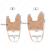 Two beige adjustable toe correctors, size S and L, showing dimensions for foot health.