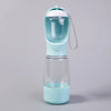 A light blue 3-in-1 portable pet water and food dispenser with a clear container and a white top.