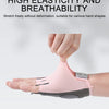 A hand wearing a pink elastic glove designed for cycling and workout use.