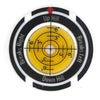 A circular golf ball marker and slope meter with a black and white design showing directional markings for up hill and down h