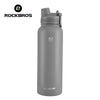 A matte gray insulated stainless steel thermal water bottle with a black cap.
