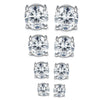 A set of five pairs of magnetic cubic zirconia stud earrings shown in various angles