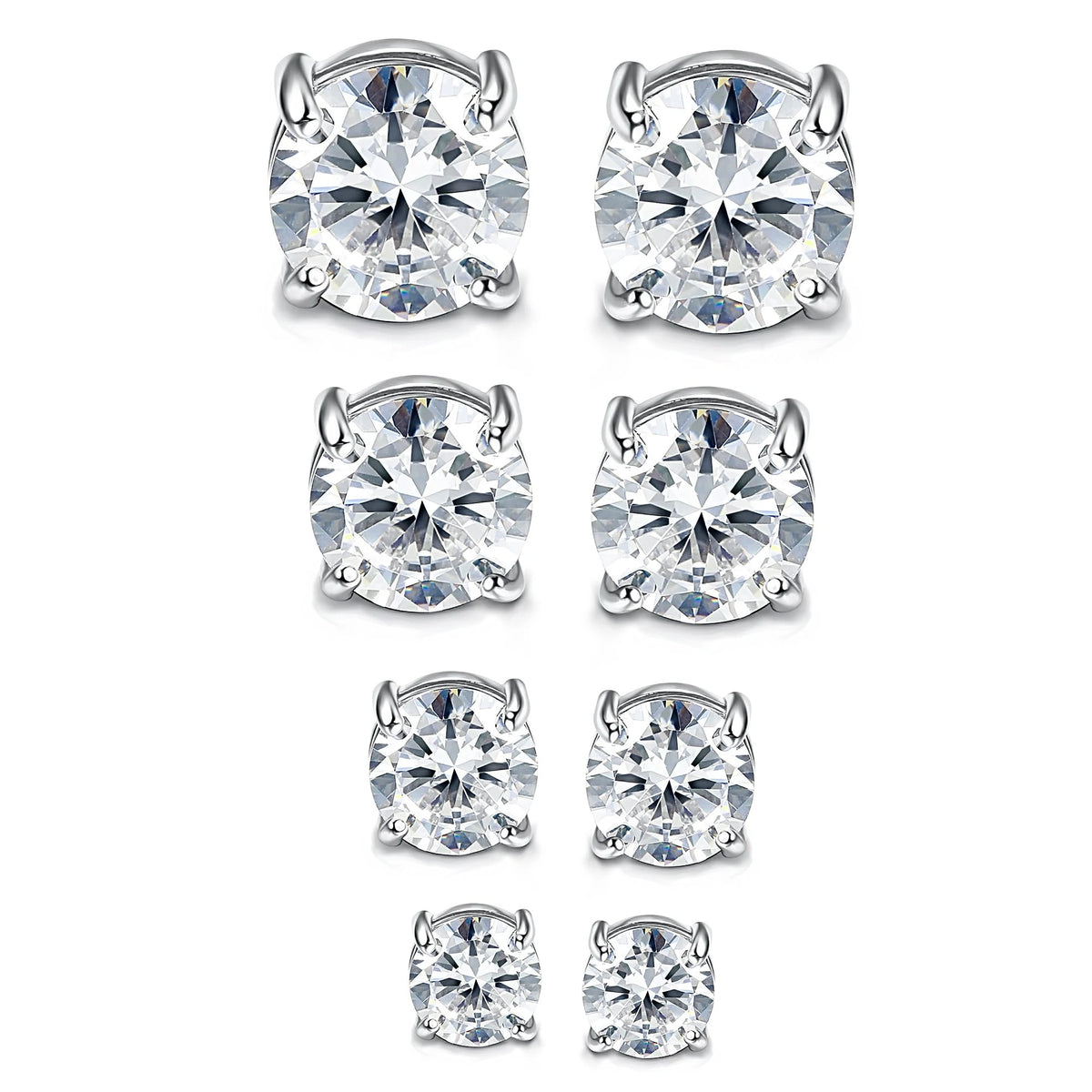 A set of five pairs of magnetic cubic zirconia stud earrings shown in various angles