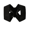 Black elastic yoga and fitness support belt shown flat