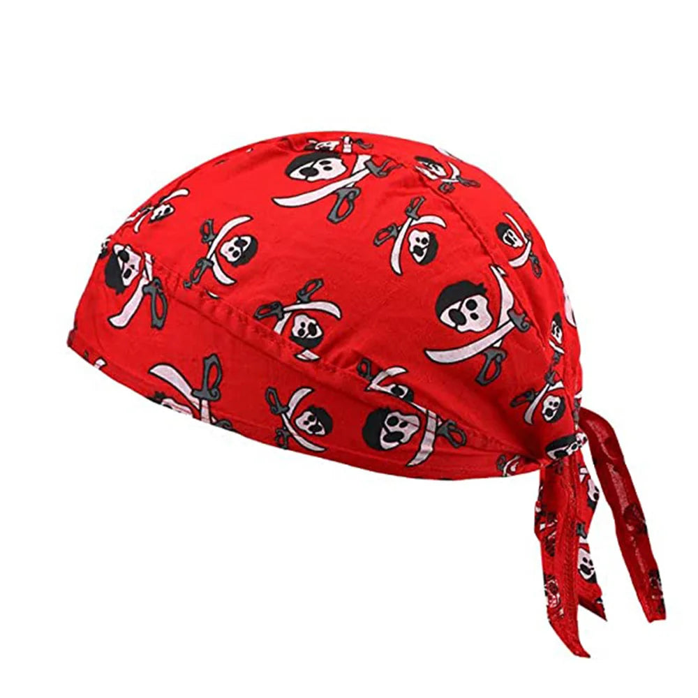 Bandana de pirata con calaveras rojas y motivos piratas
