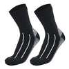 A pair of black waterproof breathable hiking socks shown from the side.