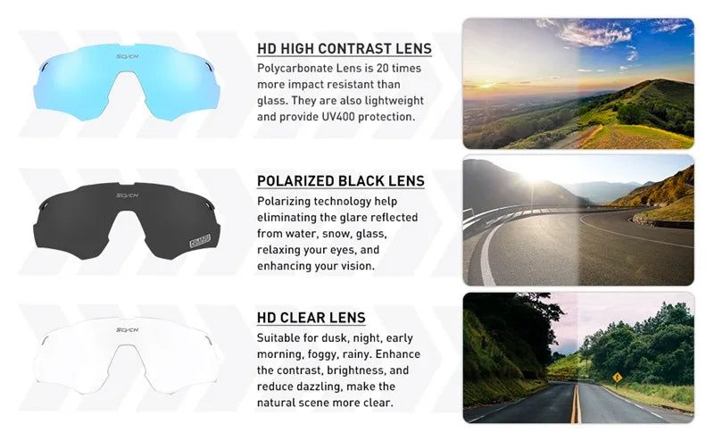 Polarized Sport Sunglasses with 3 Interchangeable Lenses