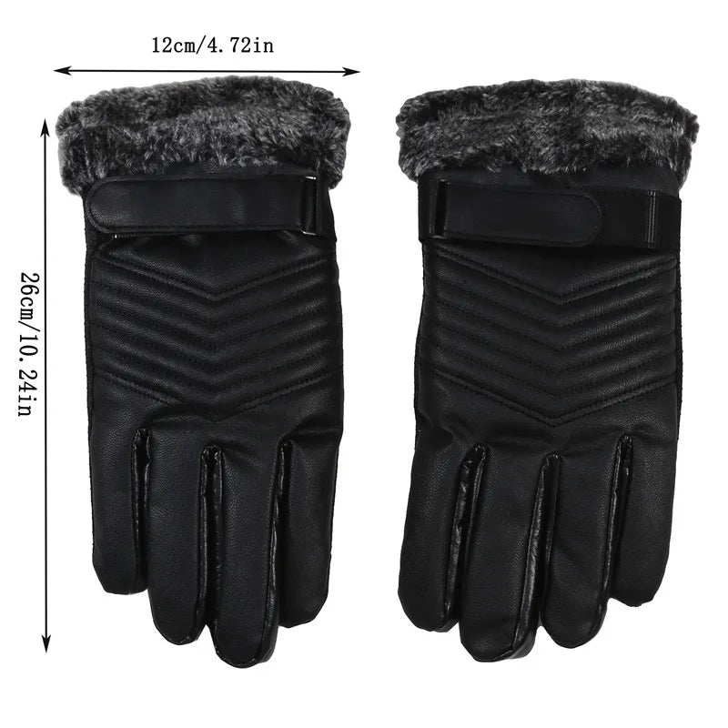 Pair of black extreme cold-proof ski gloves with faux fur trim
