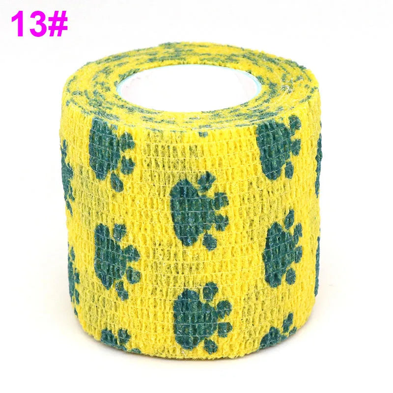 Yellow elastic bandage tape with a green fruit pattern for joints