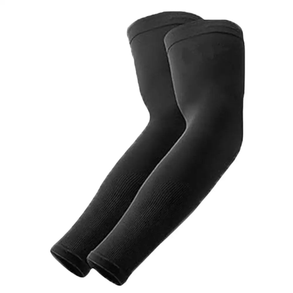 A pair of black UV protection arm sleeves for sports and outdoor activities.