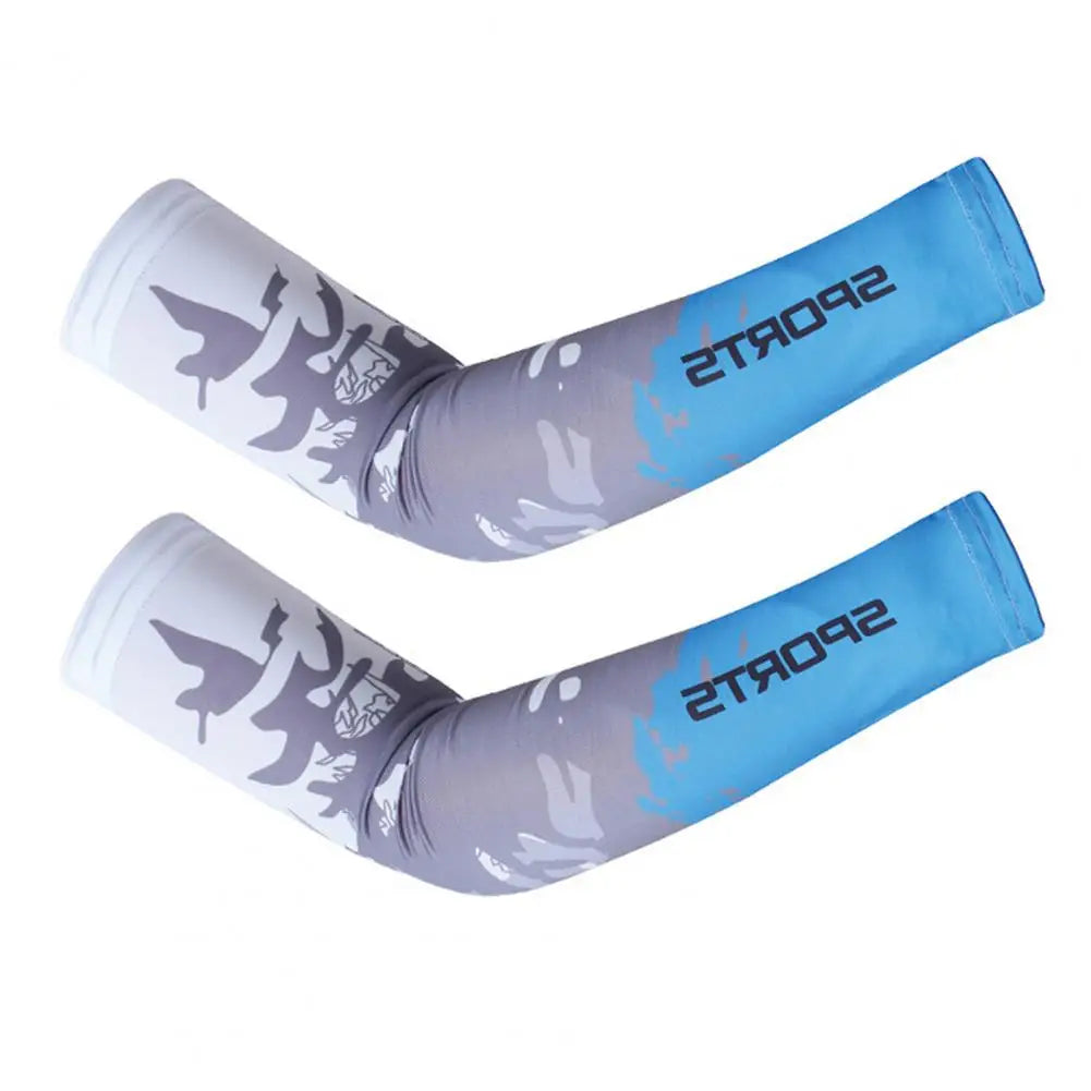 Paar blaue und graue UV-Schutz-Ice-Silk-Armschuhe für Outdoor-Sport