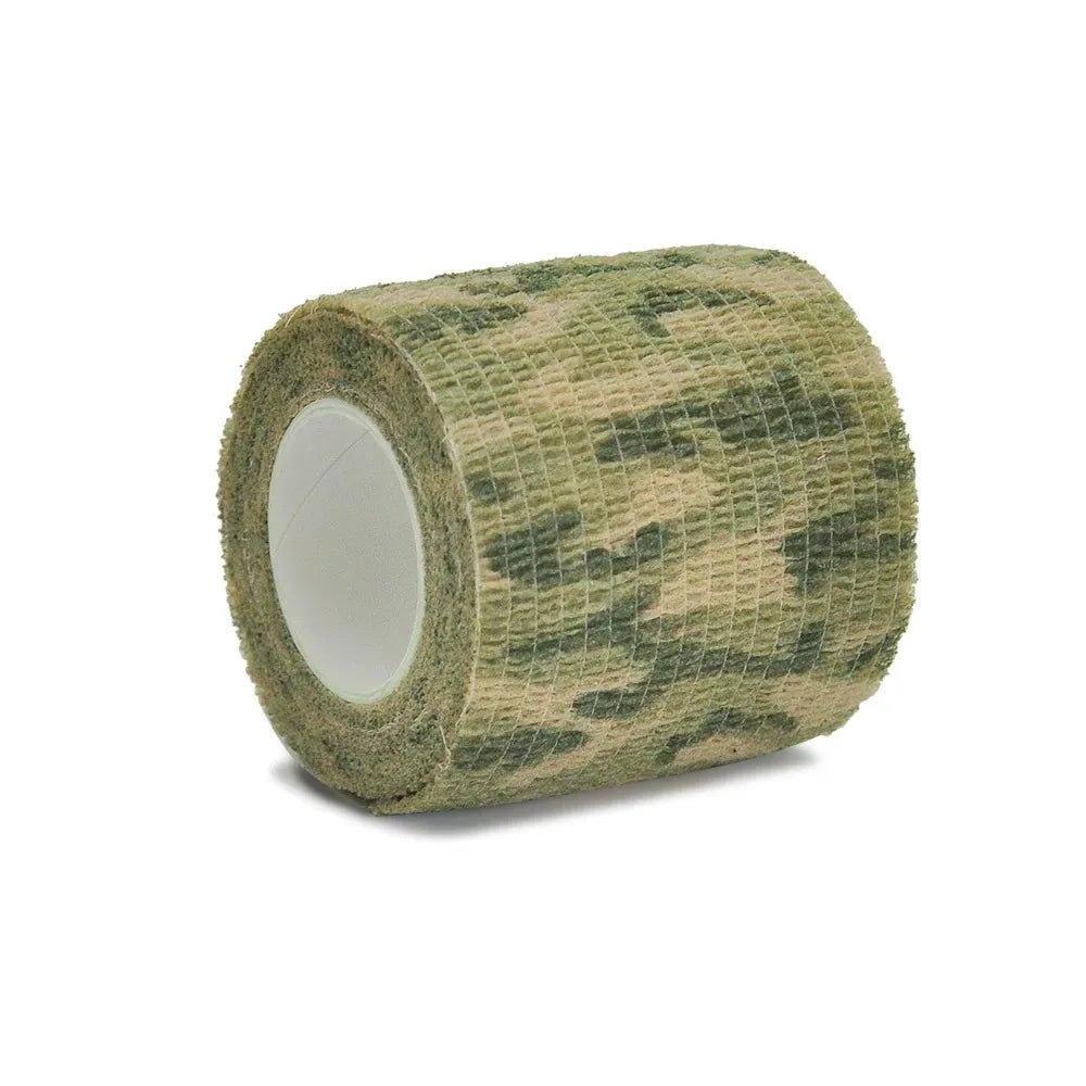 Roll of outdoor camouflage elastic wrap tape in olive green color
