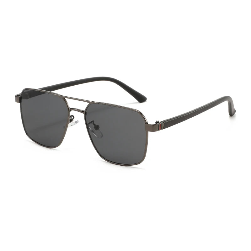 A pair of classic square aviator sunglasses with dark lenses and a brown frame.