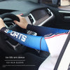 A person wearing a blue ice silk arm sleeve is driving a car, demonstrating the cooling effect.