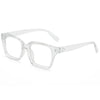 Clear square anti-blue light eyeglasses with thin metal arms