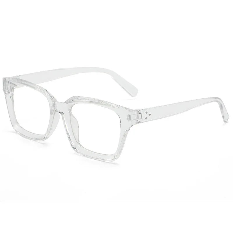 Clear square anti-blue light eyeglasses with thin metal arms