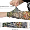 A hand is applying a stretchable fabric material, which is part of a UV protection full arm tattoo sleeve.