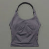 Graues, nahtloses Strick-Gym-Tanktop mit Racerback-Design.