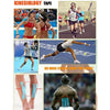 A collection of kinesiology tape applications showing athletic recovery techniques on the body.