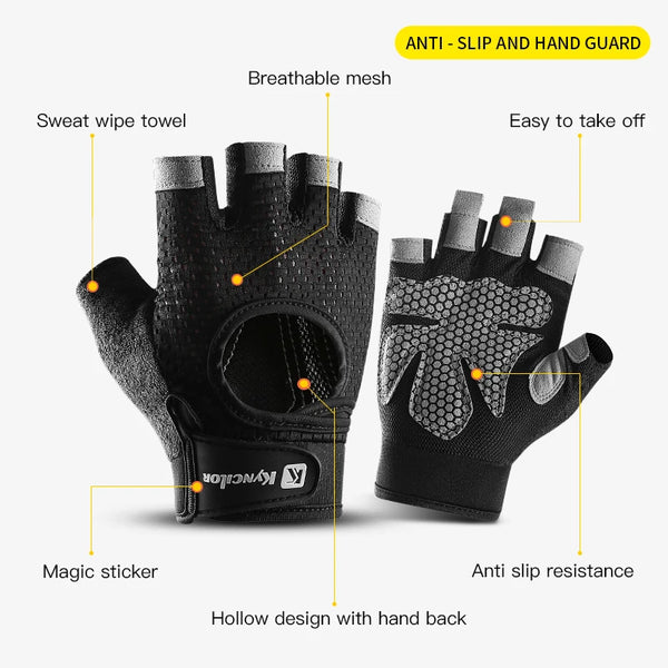 Black breathable silicone cycling gloves designed for weightlifting with anti-slip features