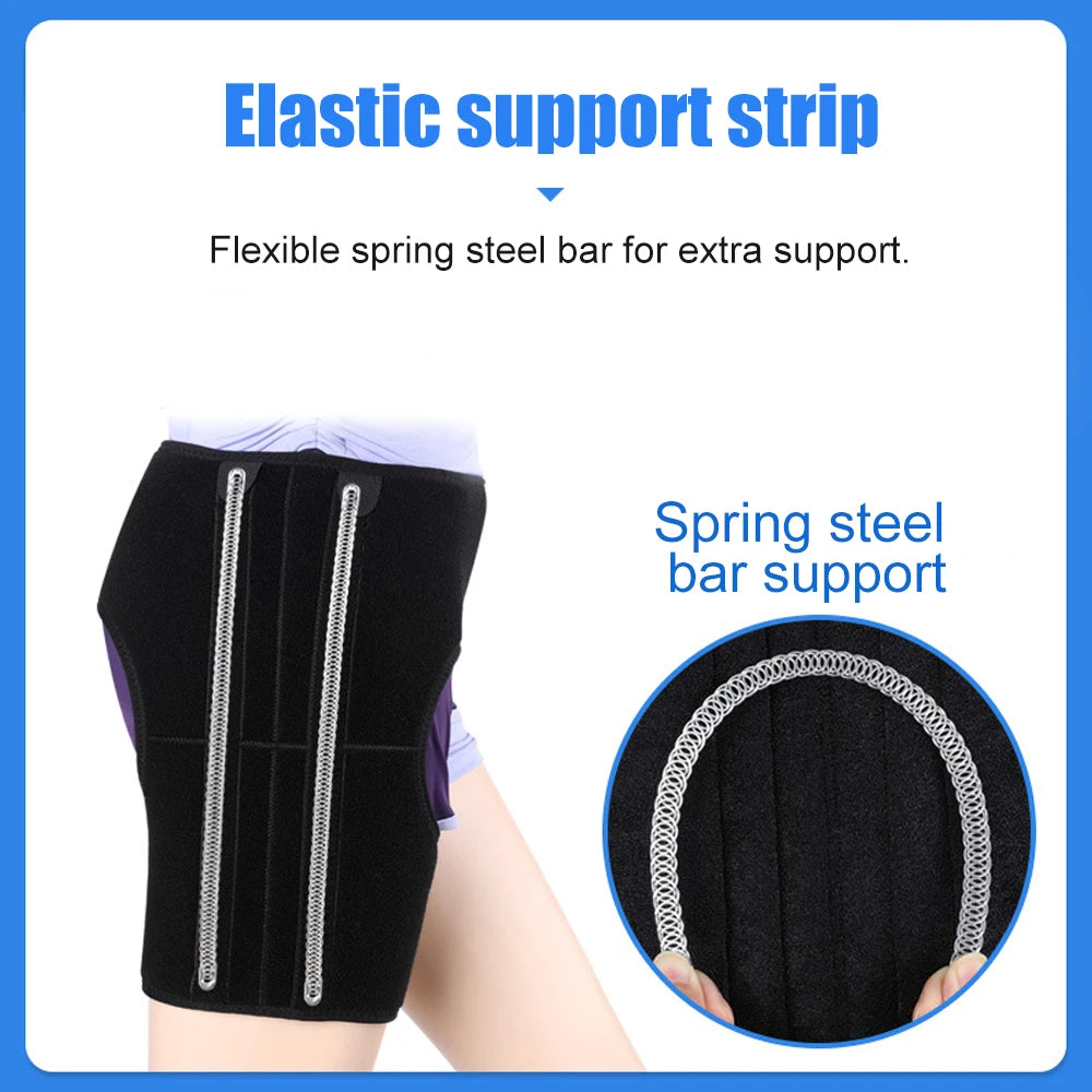 Black elastic support strip for flexible spring steel bar extra support on a compression brace.