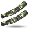 A pair of camouflage tactical arm sleeves displayed against a white background.