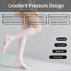 Pink gradient pressure compression knee high socks shown on a leg, demonstrating various mmHg levels.