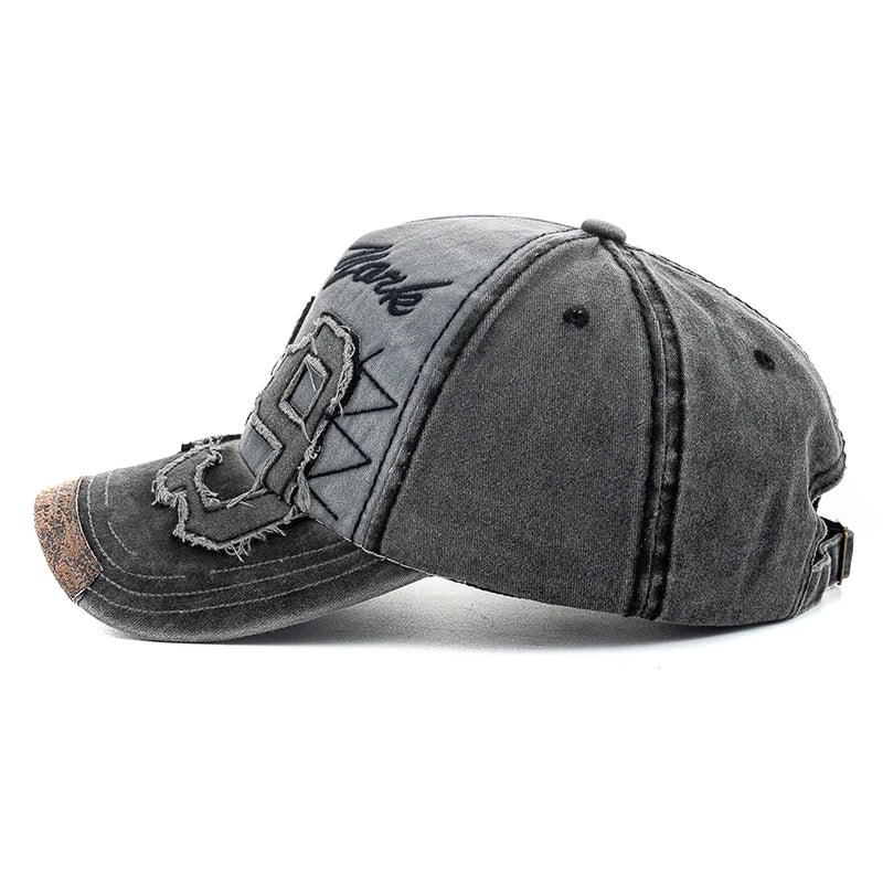 Vintage Washed Cotton Baseball Cap with Letter Embroidery
