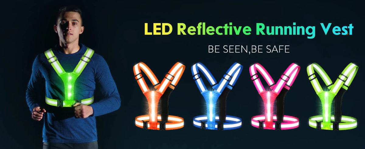 LED Reflective Running Vest with USB Rechargeable Lights