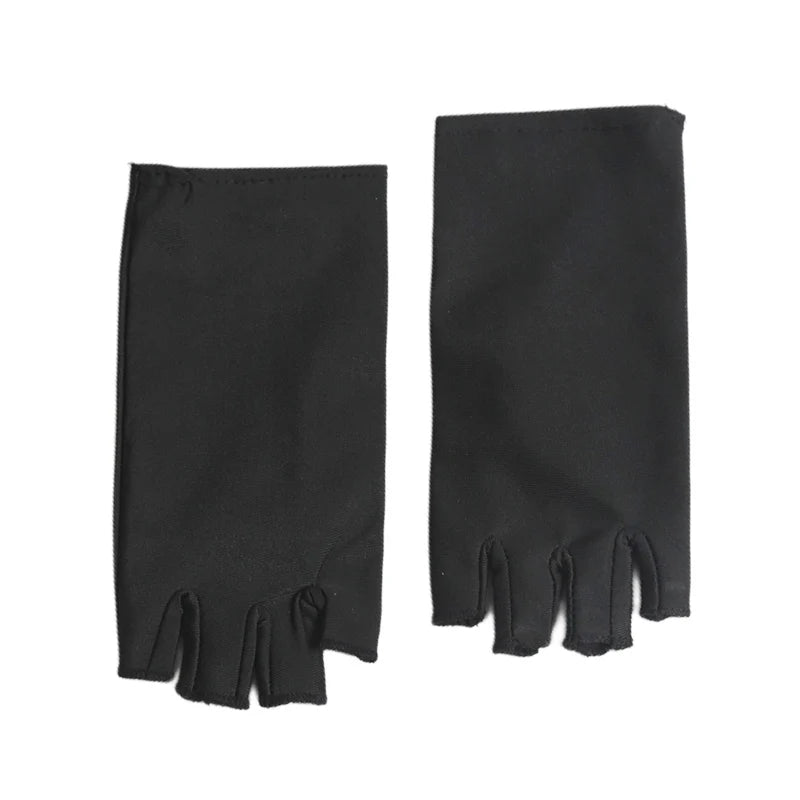 A pair of black women's thin stretch elastane gloves for driving and cycling.