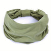A soft olive green fabric headband tied in a bow, suitable for fitness or hair