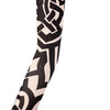 A black and beige seamless tattoo sleeve for sun protection, featuring intricate tribal patterns.