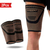 Two copper anti-slip thigh compression sleeves worn on a leg.