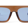 Vintage oversized square sunglasses with a brown tortoiseshell frame and blue-tinted lenses.