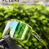 A pair of high toughness PC lens photochromic cycling sunglasses mounted on a bicycle frame.