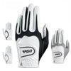 A pair of white and black men's golf gloves shown from the palm side.
