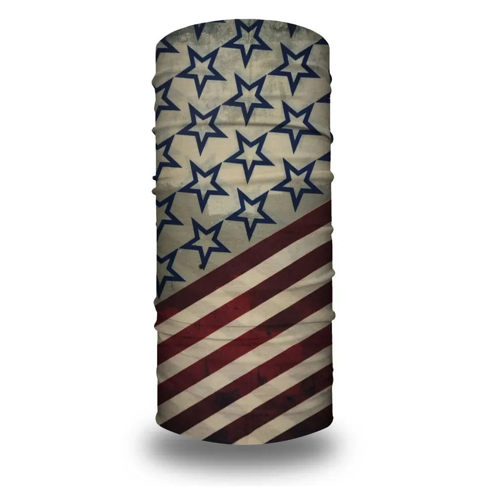 A tube bandana or head wrap featuring a distressed American flag design with stars and stripes.