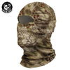 A camouflage patterned breathable mesh balaclava face mask for sun and dust protection.