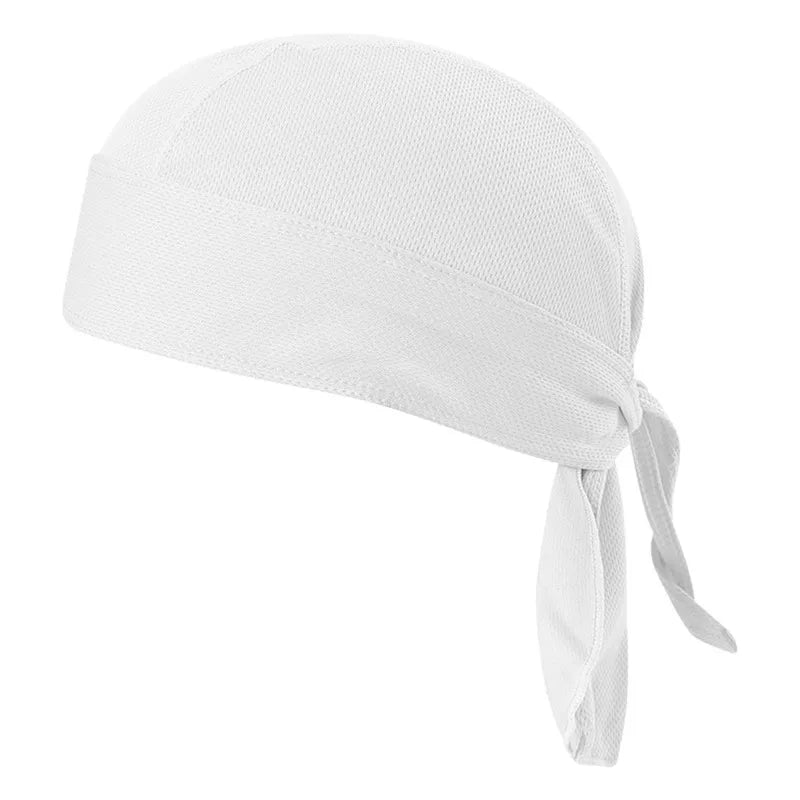 White men's distressed pirate style durag head wrap folded and displayed