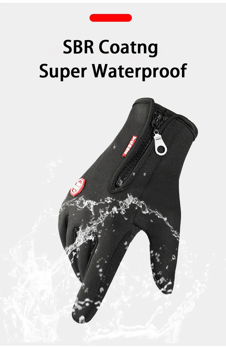 Black SBR coated super waterproof gloves shown against a white splash background